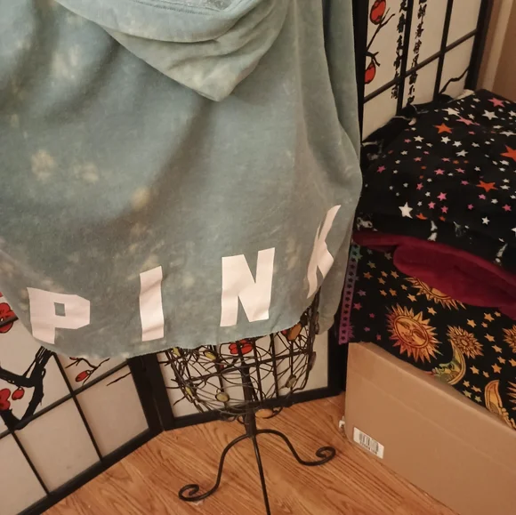 VICTORIA'S SECRET PINK Blue Hoodie with Lace-Up Sides L - Picture 5 of 6